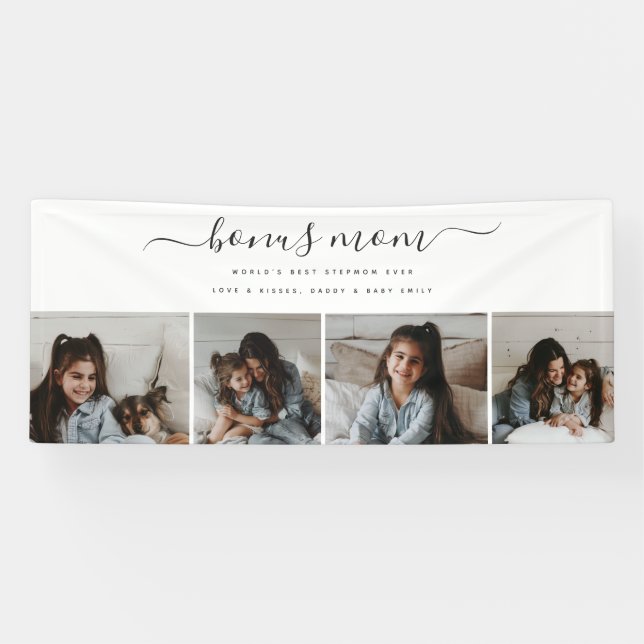 Timeless Chic Love Script White Photo Mothers Day Banner (Horizontal)