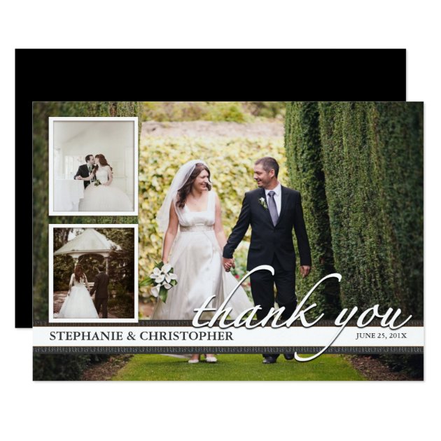 Timeless Chic Three Photo Wedding Thank You Card