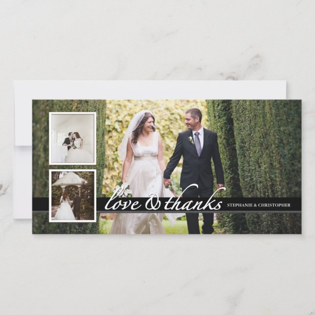 Timeless Chic Wedding Thank You Three Photo Card (Front)