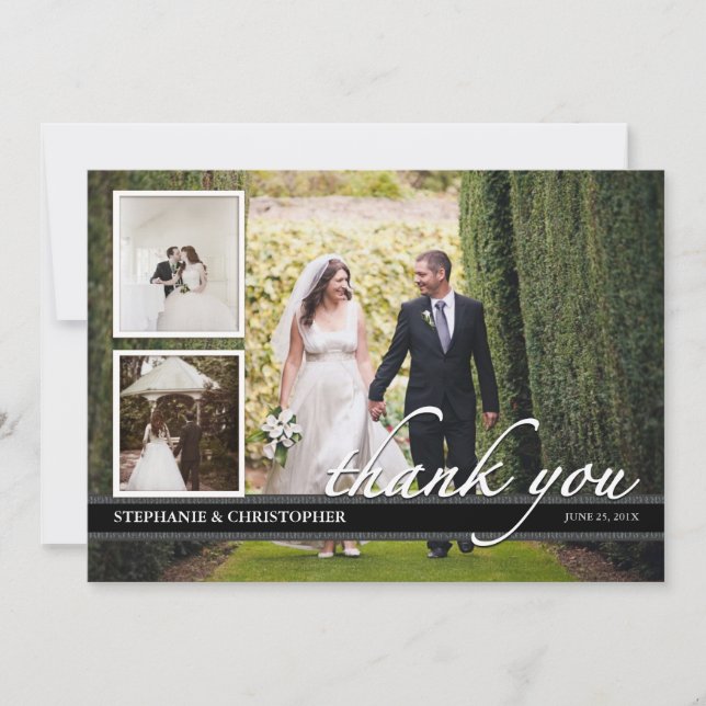 Timeless Chic Wedding Thank You Three Photo Card (Front)