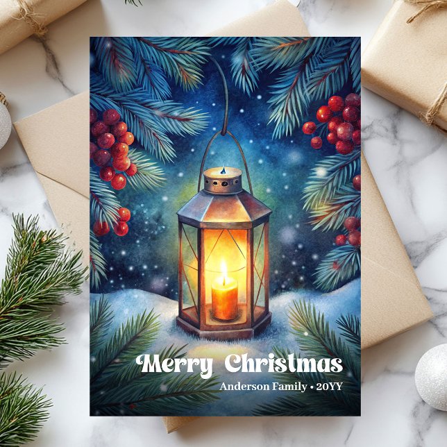 Timeless Christmas lantern rustic pine wreath Holiday Card (Timeless Christmas lantern rustic pine wreath Holiday Card)
