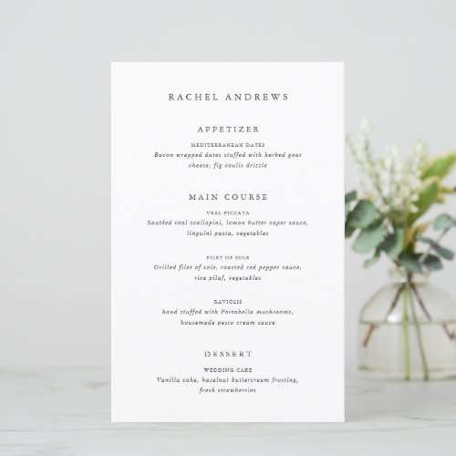 Timeless Classic Formal Guest Name Wedding Menu