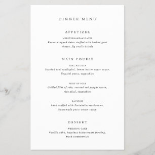 Timeless Classic Formal Guest Name Wedding Menu Flyer