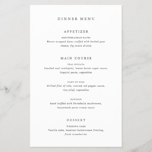 Timeless Classic Formal Guest Name Wedding Menu Flyer