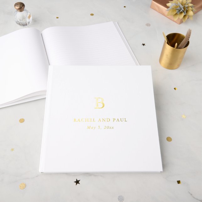 Timeless Classic Formal Monogram Wedding Foil Guest Book (Front Open)