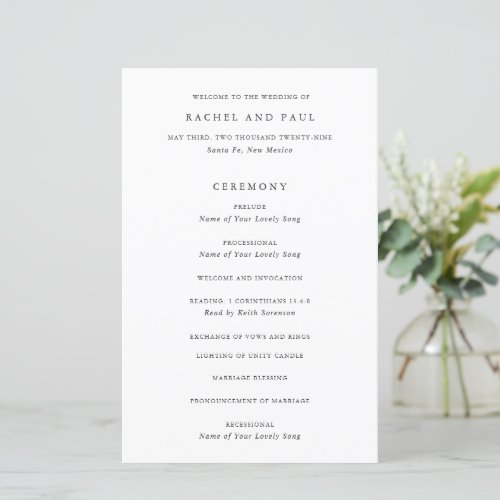 Timeless Classic Formal Wedding Program