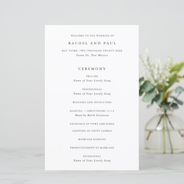 Timeless Classic Formal Wedding Program (Standing Front)