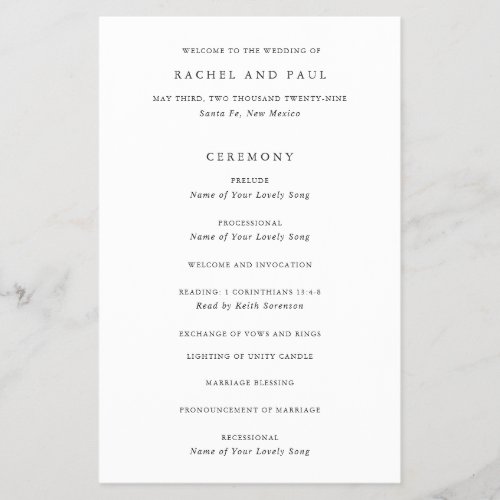 Timeless Classic Formal Wedding Program Flyer