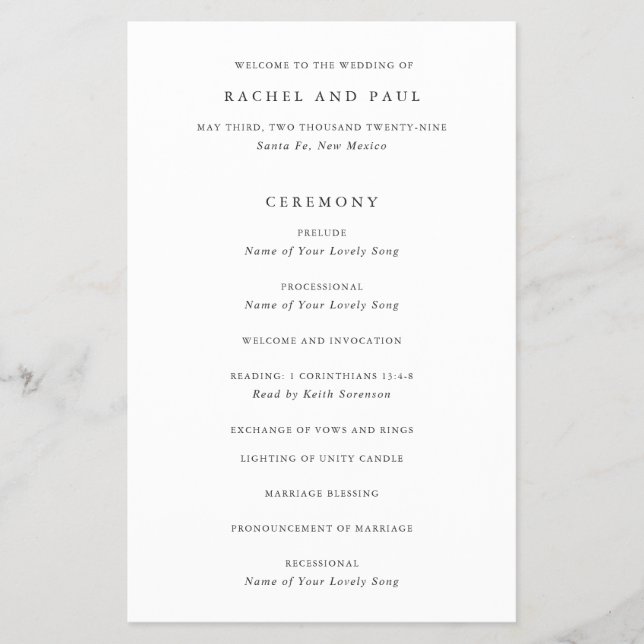 Timeless Classic Formal Wedding Program Flyer (Front)