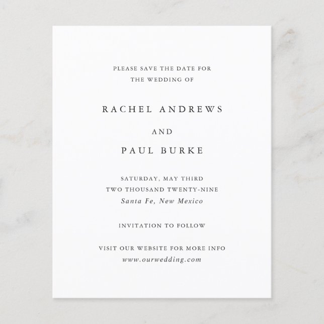Timeless Classic Formal Wedding Save the Date Flyer (Front)