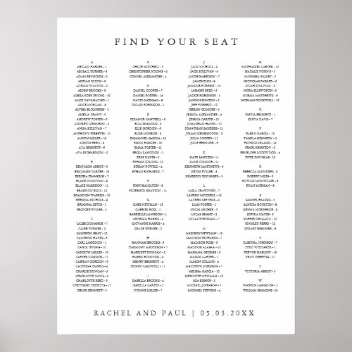Timeless Classic Formal Wedding Seating Chart