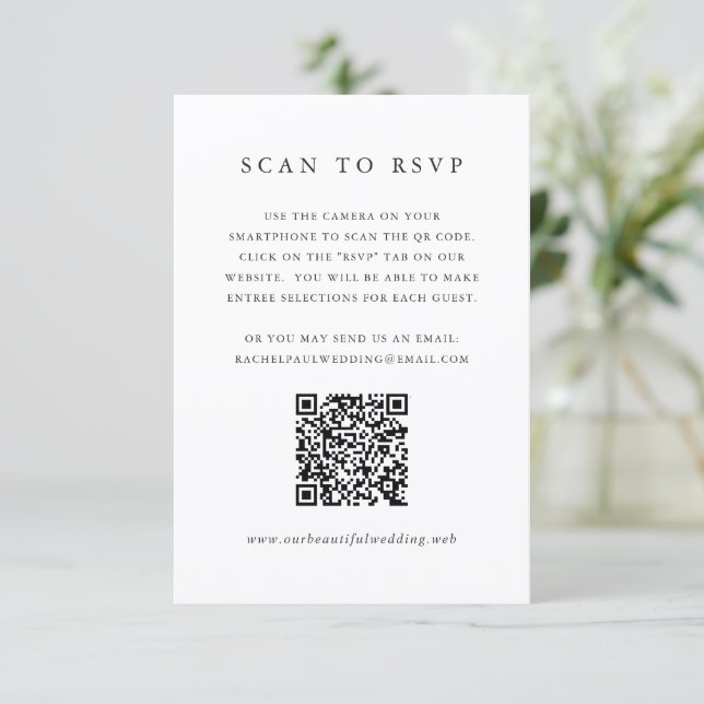 Timeless Classic QR Code Formal Wedding RSVP Card (Standing Front)