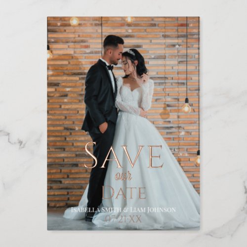 Timeless Copper Type Wedding Photo Save Our Date Foil Invitation