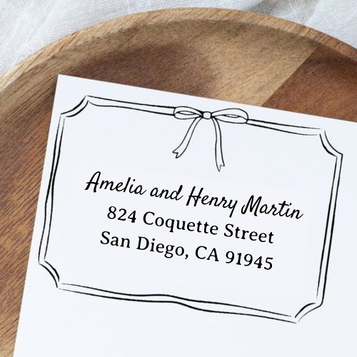 Timeless Coquette Bow Wedding Return Address Self_inking Stamp