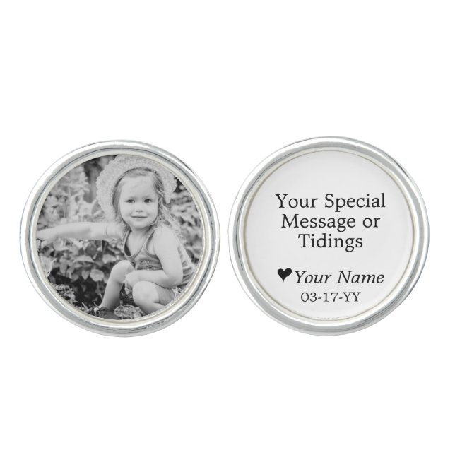 Timeless Custom Message Father of the Bride Photo Cufflinks (Front)