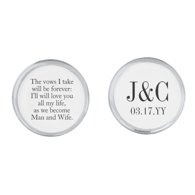 Timeless Custom Wedding Words Groom Monogram Cufflinks (Front)