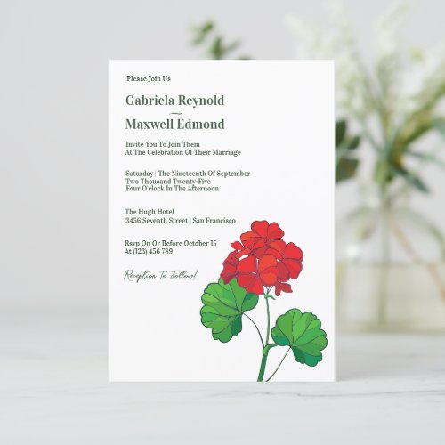 Timeless Customizable Geranium Floral Wedding Invitation