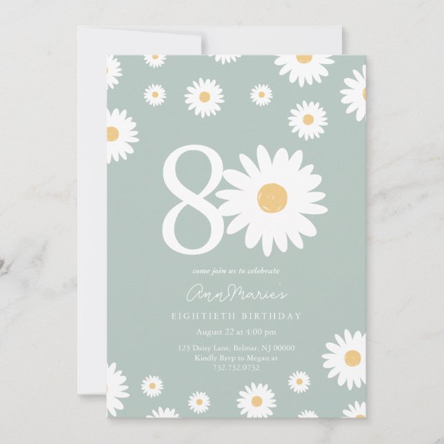 Timeless Daisy Milestone Eighty Birthday Invitation (Front)