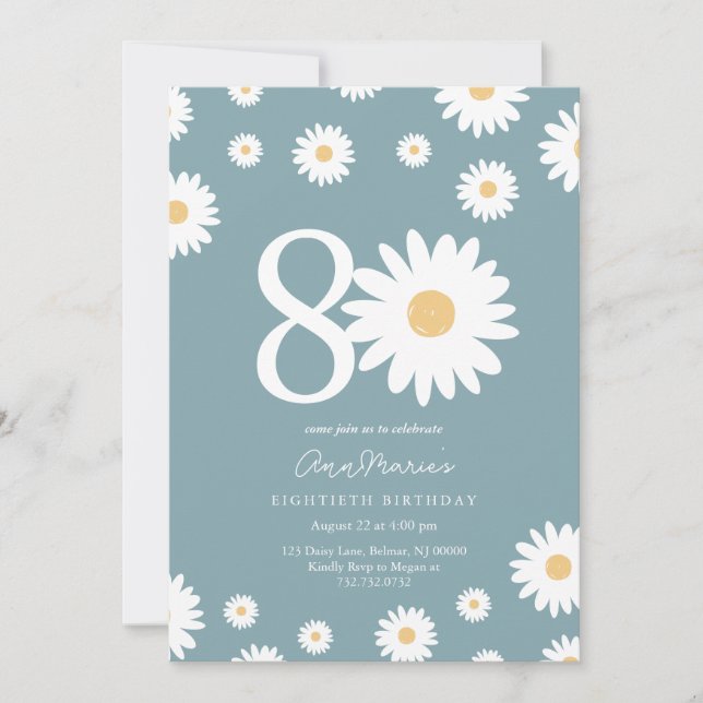 Timeless Daisy Milestone Eighty Birthday Invitation (Front)