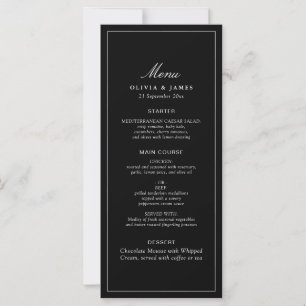 Timeless Dark Black Modern Minimalist Wedding Menu