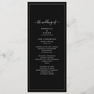 Timeless Dark Black Modern Minimalist Wedding Program