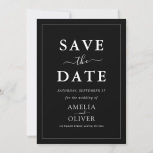 Timeless Dark Black Modern Minimalist Wedding Save The Date