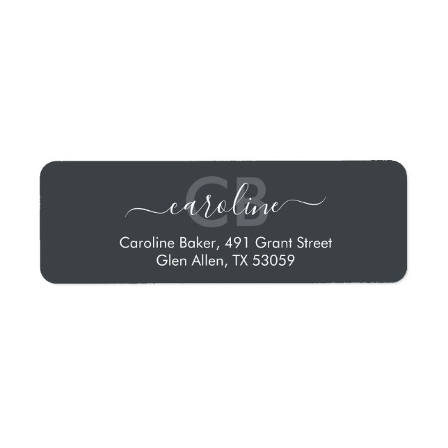 Timeless  Dark Slate Gray Monogram Address Label (Front)