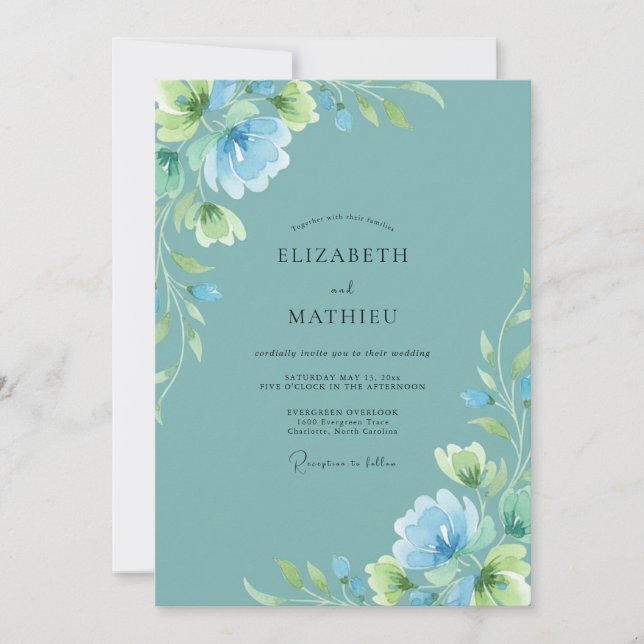Timeless Dusty Aqua Peony Wedding Invitation (Front)