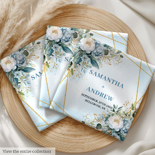 Timeless Dusty Blue and White Peonies Wedding Cloth Napkin