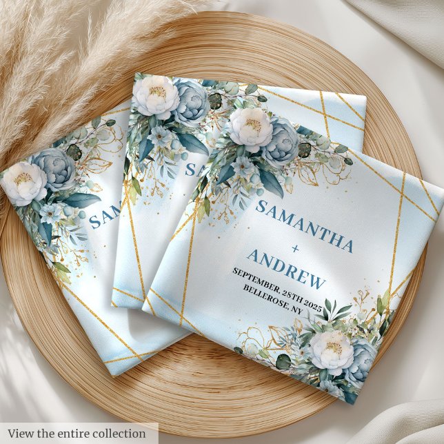 Timeless Dusty Blue and White Peonies Wedding  Cloth Napkin (Timeless Dusty Blue and White Peonies Wedding Cloth Napkins)