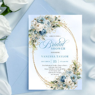 Timeless Dusty Blue Floral Script Bridal Shower Invitation