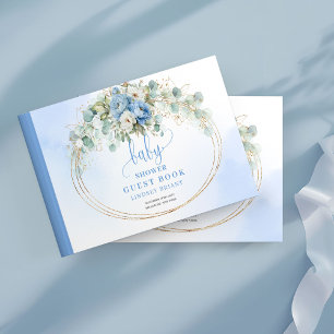 Timeless Dusty Blue Flowers Baby Shower Guest Book