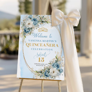 Timeless Dusty Blue Gold Greenery Quince 15 Welcom Foam Board