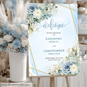Timeless Dusty Blue White Peony Wedding Welcome  Foam Board