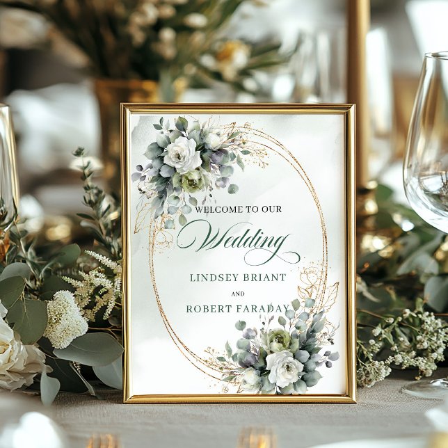 Timeless Dusty Green Wedding Welcome Sign Gold (Timeless Dusty Green Wedding Welcome Sign Gold)