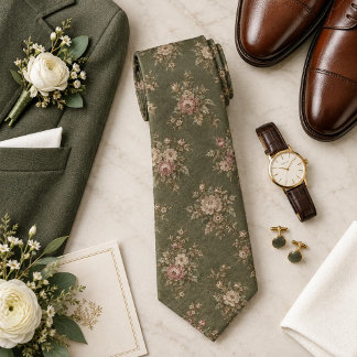 Timeless Dusty Olive Estate Botanical Neck Tie