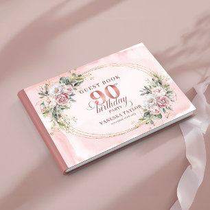 Timeless Dusty Pink Gold Greenery 90th Birthday  Guest Book