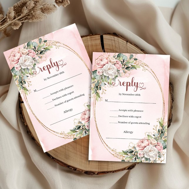 Timeless Dusty Pink Greenery Wedding RSVP Card (Timeless Dusty Pink Greenery Wedding RSVP)