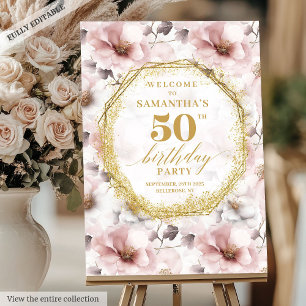 Timeless dusty pink ivory floral birthday welcome foam board