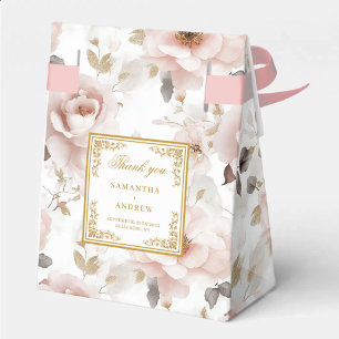 Timeless Dusty Pink Ivory Gold Wedding Thank You Favor Boxes