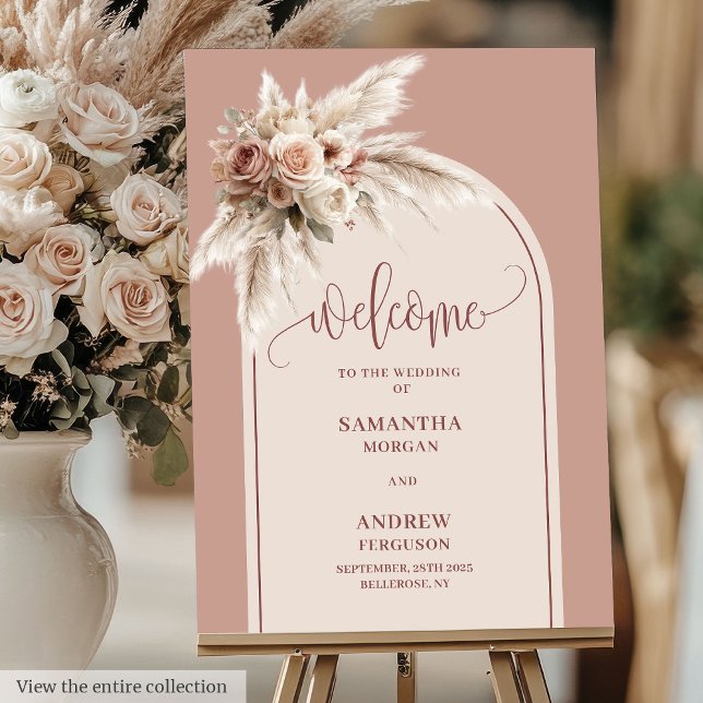 Timeless Dusty Pink Pampas Roses Wedding Welcome  Foam Board (Timeless Dusty Pink Pampas Roses Wedding Welcome Poster)