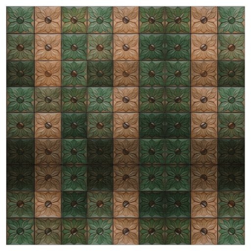 Timeless Earthy Green and Brown Floral Tile Fabric
