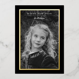 Timeless Elegance Black & Gold New Year Photo Card