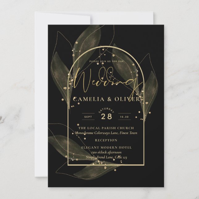 Timeless Elegance Black Gold Themed Wedding Invitation (Front)