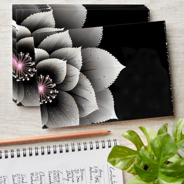 Timeless Elegance: Black & Silver Blossom Wedding  Envelope (Stacked)