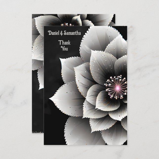 Timeless Elegance: Black & Silver Blossom Wedding  Thank You Card (Front/Back)