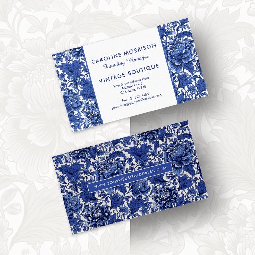 Timeless Elegance Blue and White Chintz Floral Business Card