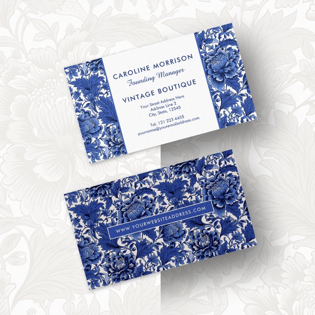 Timeless Elegance Blue and White Chintz Floral Business Card (Creator Uploaded)