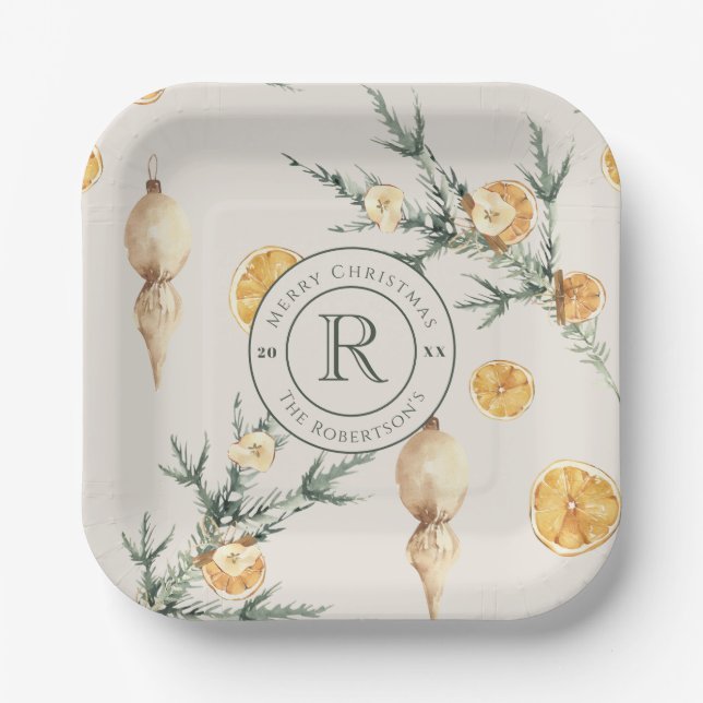 Timeless Elegance: Chic Monogrammed Christmas Paper Plates (Front)