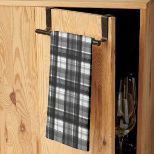 Timeless Elegance: Classic Black And White Tartan, Kitchen Towel